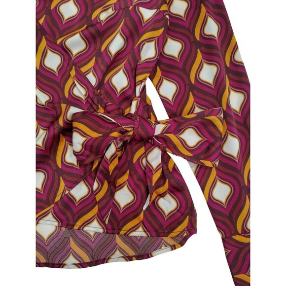 Retro Geometric Print Long Sleeve Cupcake and Paisley Wrap Blouse, NWT - Picture 4 of 8